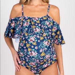 Pinkblush Floral Ruffle Ruched One-Piece Maternity